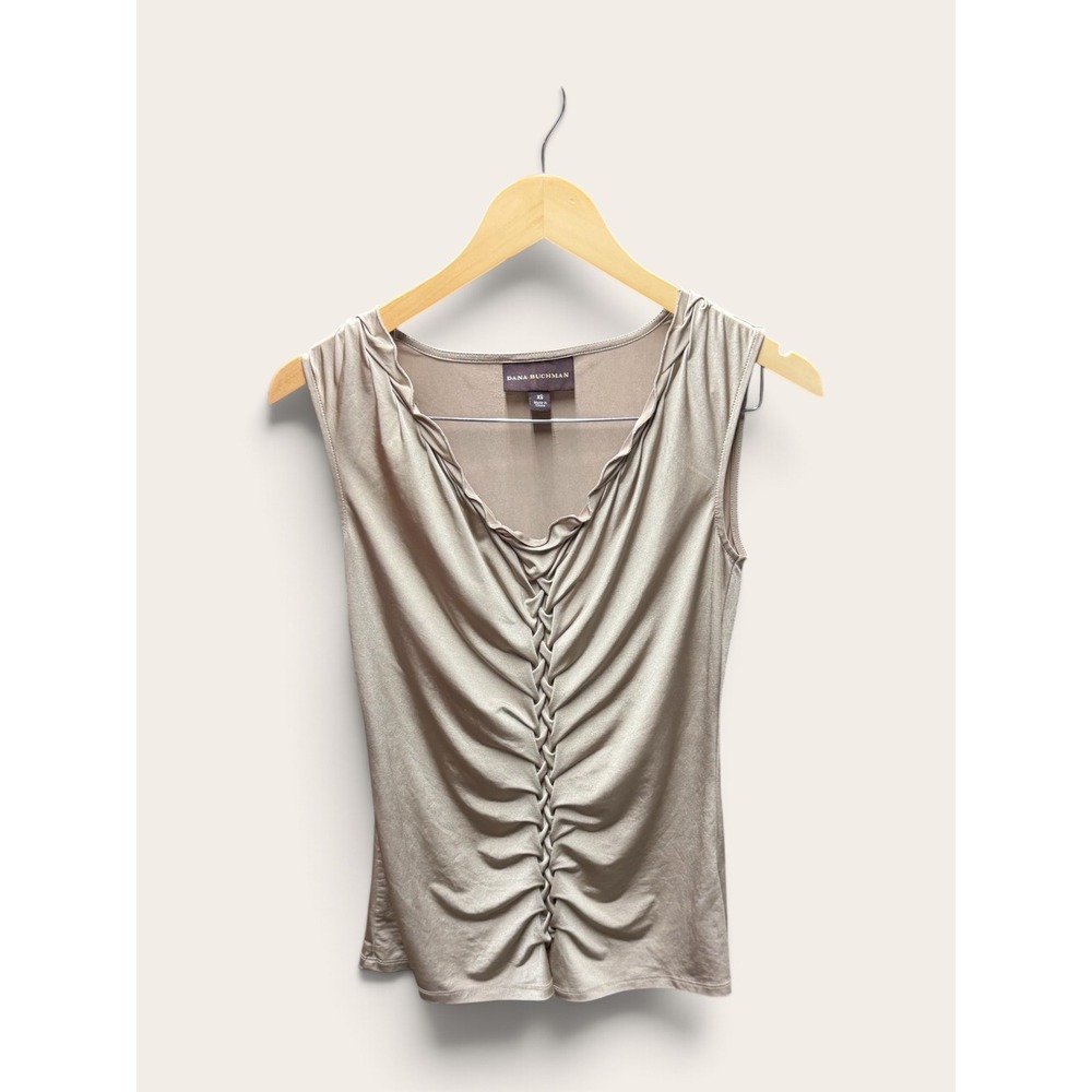 Dana Buchman Champagne Taupe Braided Ruched Sleeveless Blouse Top XS